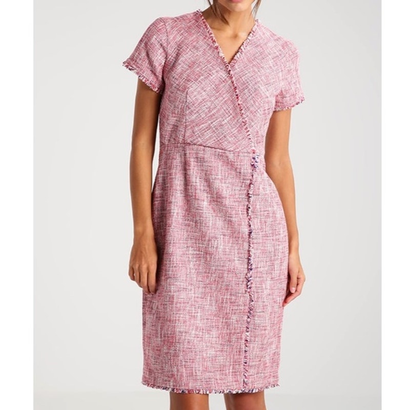 Banana Republic Nwt Women's Pink Faux Wrap Tweed Boucle Dress Size 14
